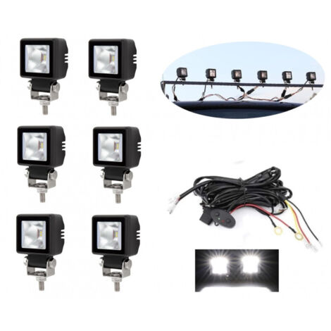 Комплект от 6 броя Лед LED Халогени Лампи с окабеляване Бяла Flood + Бяла DRL Светлина 12V - 24V за Off Road 4X4 SUV джи