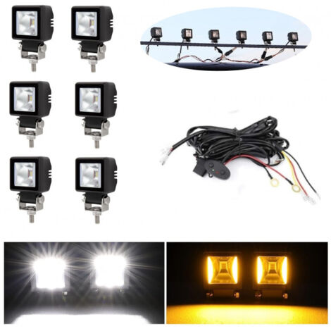 Комплект от 6 броя Лед LED Халогени Лампи с окабеляване Бяла Flood + Оранжева DRL Светлина 12V - 24V за Off Road 4X4 SUV