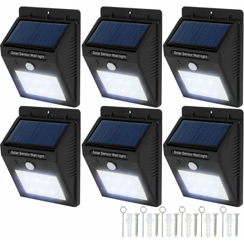 6 LED solar wall lights with motion detector - garden lights, solar lights, outdoor lights - black