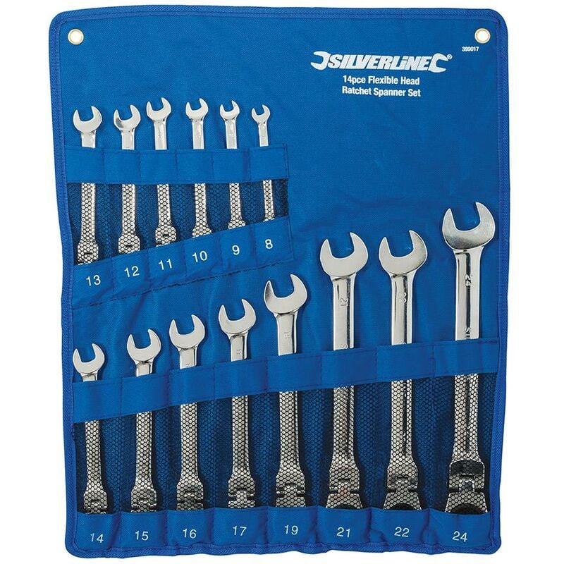 Llaves combinadas con carraca articulada, 14 pzas 8-24 mm