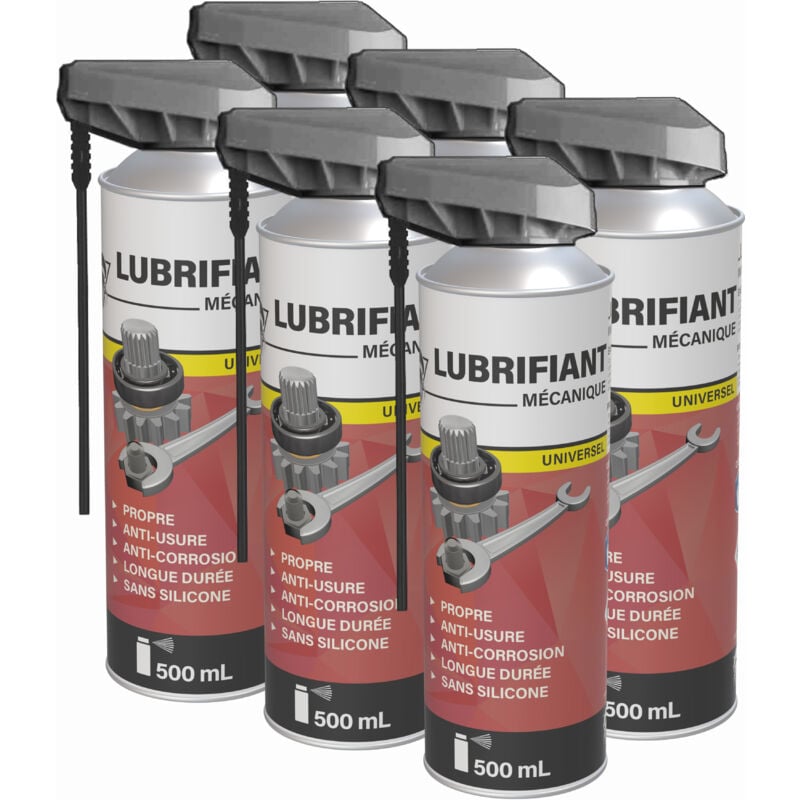 6 lubrifiants mécaniques multifonctions en aérosol 500mL - Propre - Antifriction - Professionnel