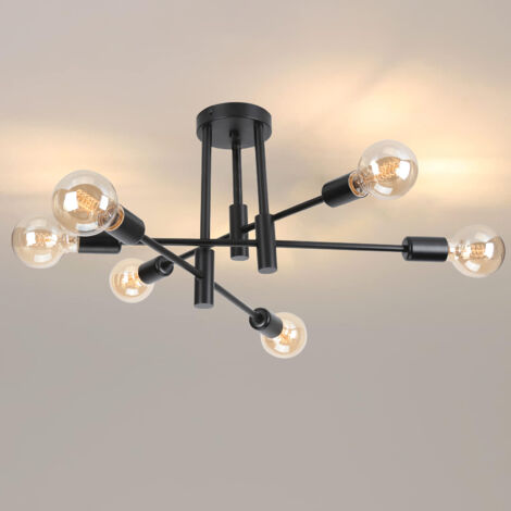 6 Luce Plafoniera Industriale in Metallo Lampadario a Sospensione E27 Moderna per Soggiorno, Camera da Letto, Sala da Pranzoa (Nero)