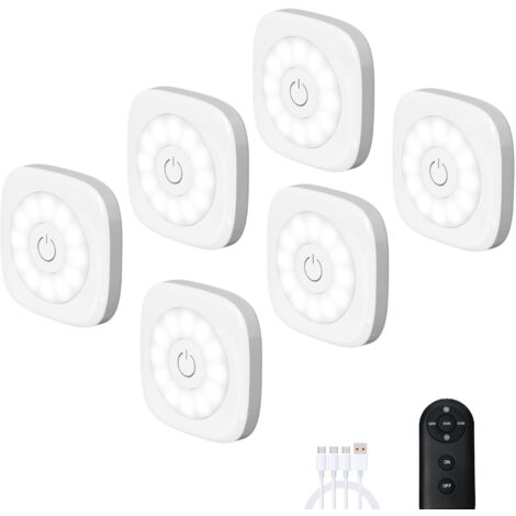 6 luces LED recargables para armarios, luces nocturnas inalámbricas, blancas, ideales para armarios, cajones y pasillos.