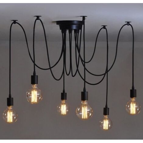 6 Lustre Chandelier Pendentif, Réglable Bricolage Plafond Suspension Lumière E27 Rétro Lustre Salle à Manger Chambre Hôtel