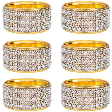 6 luxuriöse, goldplattierte und diamantgeprägte Servietten von ManoMétal für Geburtstags-, Weihnachts- und Partytische, 4,5 x 2,5 cm