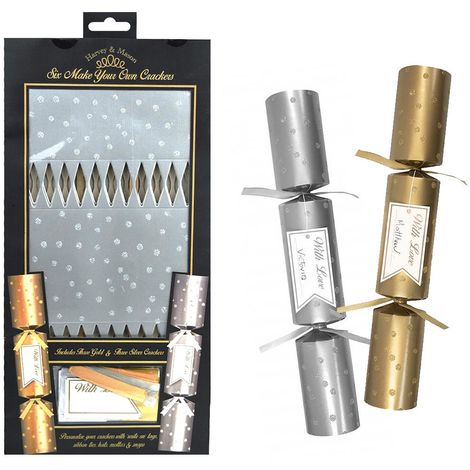 6 Make Your Own Christmas Crackers DIY Silver Gold Luxury Xmas Tags Motto Empty
