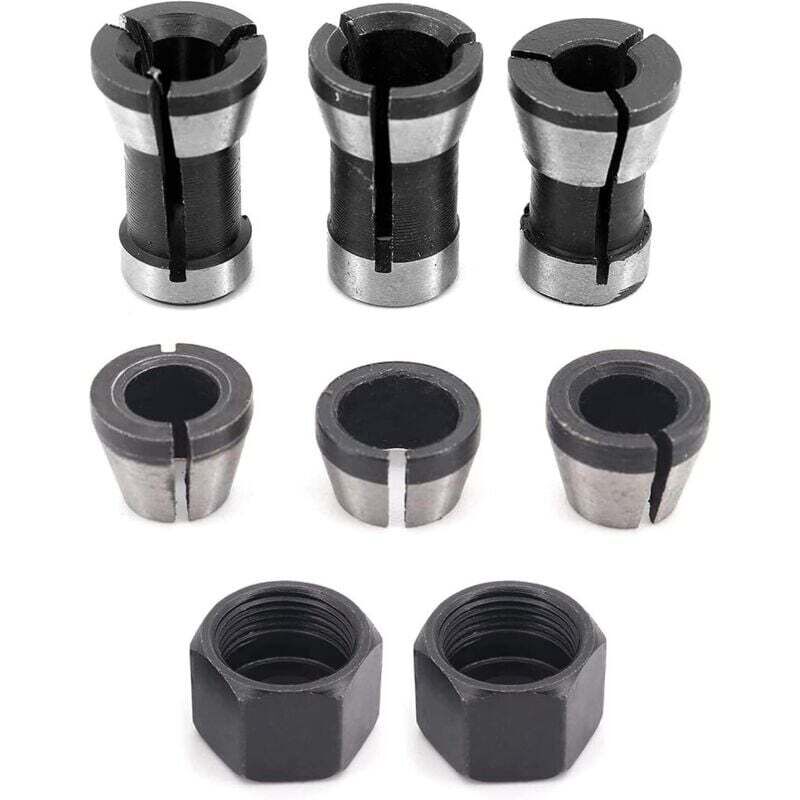 Image of 6 mandrini per fresatrice in acciaio ad alta precisione - 6 mm, 6,35 mm, 8 mm + 2 dadi