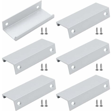 6 maniglie per montaggio posteriore in alluminio, maniglie invisibili per mobili, per cassetti, armadi, armadi, argento, lunghezza 80 mm, ferramenta per armadietti