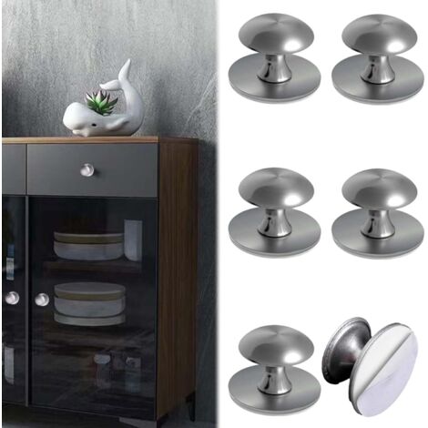 6 maniglie rotonde per mobili, non richiedono foratura, pomelli autoadesivi argento per mobili, pomelli per cassetti in acciaio inossidabile, pomelli autoadesivi per cucina, cassetti, armadietti