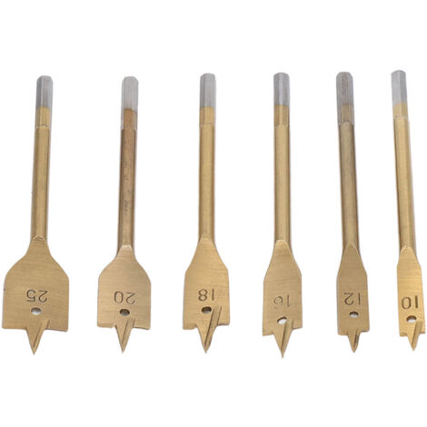 6 Mèches à Pelle Hexagonales en Acier Haute Résistance, 3 Coupants pour Perçage Bois, Kit de Forêt Doré Menuiserie