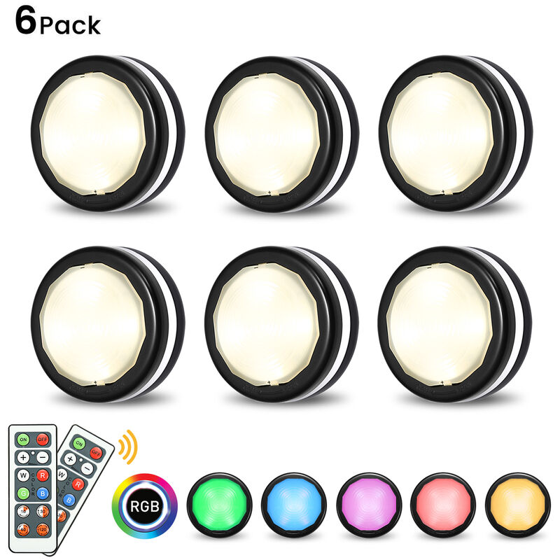 

6 MINI Luces 8*2cm con Control Remoto | Iluminación LED RGB Regulable | Luces Coloridos con Pilas para Gabinete, Sala, Cocina, Domitorio