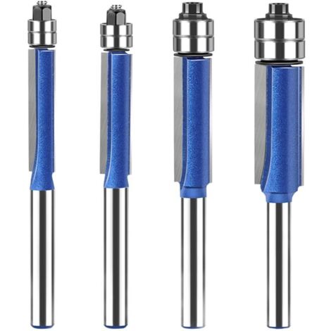 6-mm-Schaft-Bündigfräser-Set mit Doppelkugellager, 4-teilig, gerade Fräser, professionelles Holzbearbeitungswerkzeug für Heimwerker