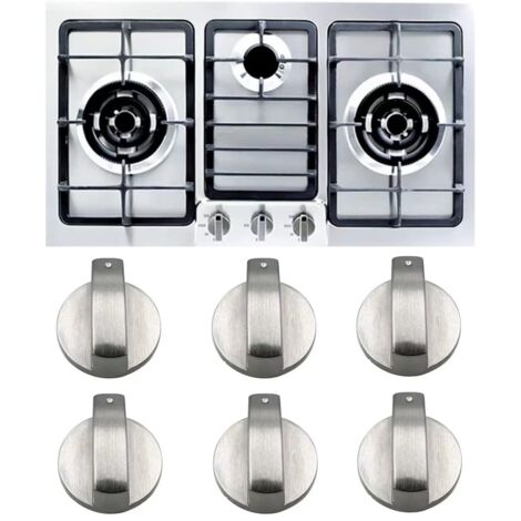 6 Pack 6mm Silver Metal Gas Stove Control Knobs for Oven Switch