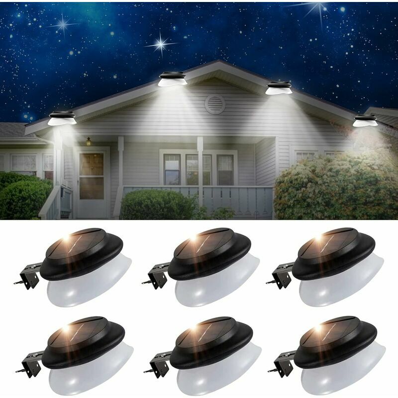 6 Pack 9 led Solar Gutter Lights, 100LM Waterproof Outdoor Solar Gutter Lights for Garden Fence Eave Wall Patio Garage Sidewalk (IP55 White Light)