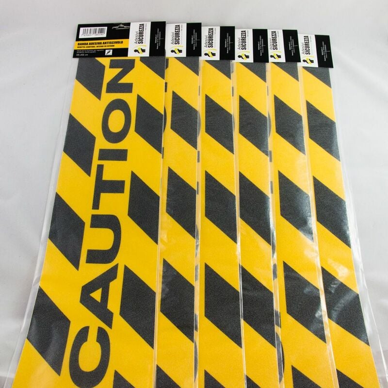 6 pack banda antiscivolo adesiva con scritta caution giallo-nera