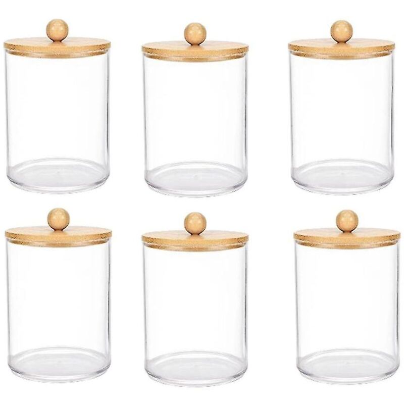 Fei Yu - Lot de 6 boîtes de rangement pour cotons-tiges, flacons de médicaments avec couvercles en bambou, pour distributeur de cotons-tiges, b