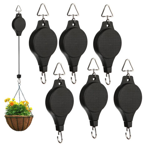 6 pack de poulies à crochets pour plantes,poulies pour plantes suspendues,poulies pour plantes,crochets rétractables pour plantes,paniers de jardin