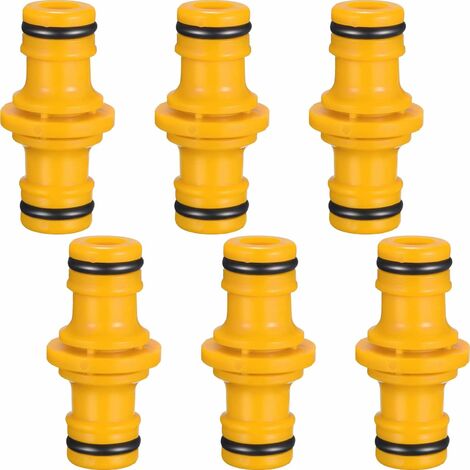 6 Pack Double Male Hose Connectors Extender for Join Garden Hose Pipe Tube (Yellow)