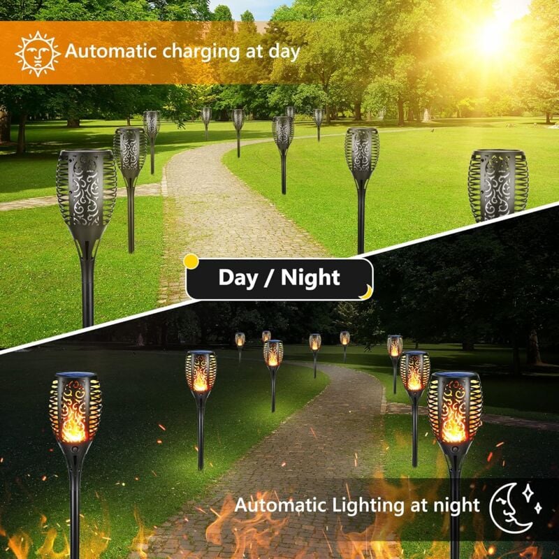 6 Pack Grand Lumières Flamme Solaire Exterieure - Etanche Lampe Torche Solaire, Lampe Solaire Flamme Vacillante pour Décor, Jardin, Patio, Chemins,