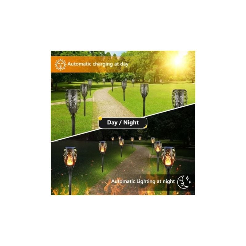 6 Pack Grand Lumières Flamme Solaire Exterieure - Etanche Lampe Torche Solaire, Lampe Solaire Flamme Vacillante pour Décor, Jardin, Patio, Chemins,
