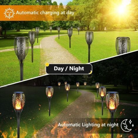 6 Pack Grand Lumières Flamme Solaire Exterieure - Etanche Lampe Torche Solaire, Lampe Solaire Flamme Vacillante pour Décor, Jardin, Patio, Chemins, Pelouse