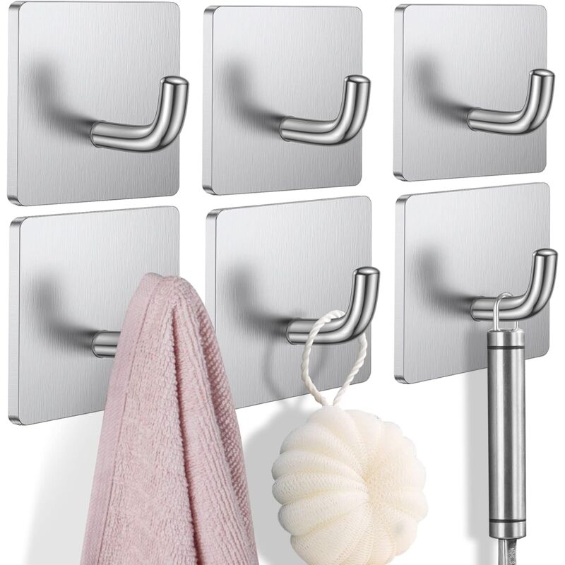6 Pack Heavy Duty Adhesive Hooks Stick On Wall Hooks Towel Hooks Waterproof Stainless Steel Adhesive Hooks For Towels Adhesive Hanger Clothes Racks