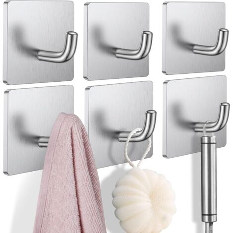 6 Pack Heavy Duty Adhesive Hooks Stick On Wall Hooks Towel Hooks Waterproof Stainless Steel Adhesive Hooks For Towels Adhesive Hanger Clothes Racks