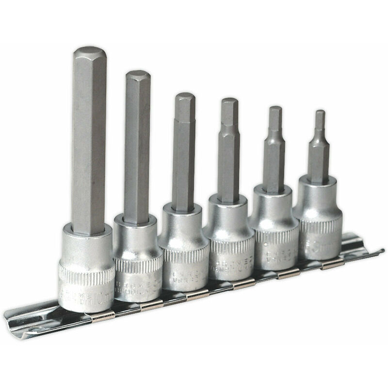 6 PACK Hex Socket Bit Set - 3/8" Square Drive - 3mm to 10mm Long Allen Male Bits