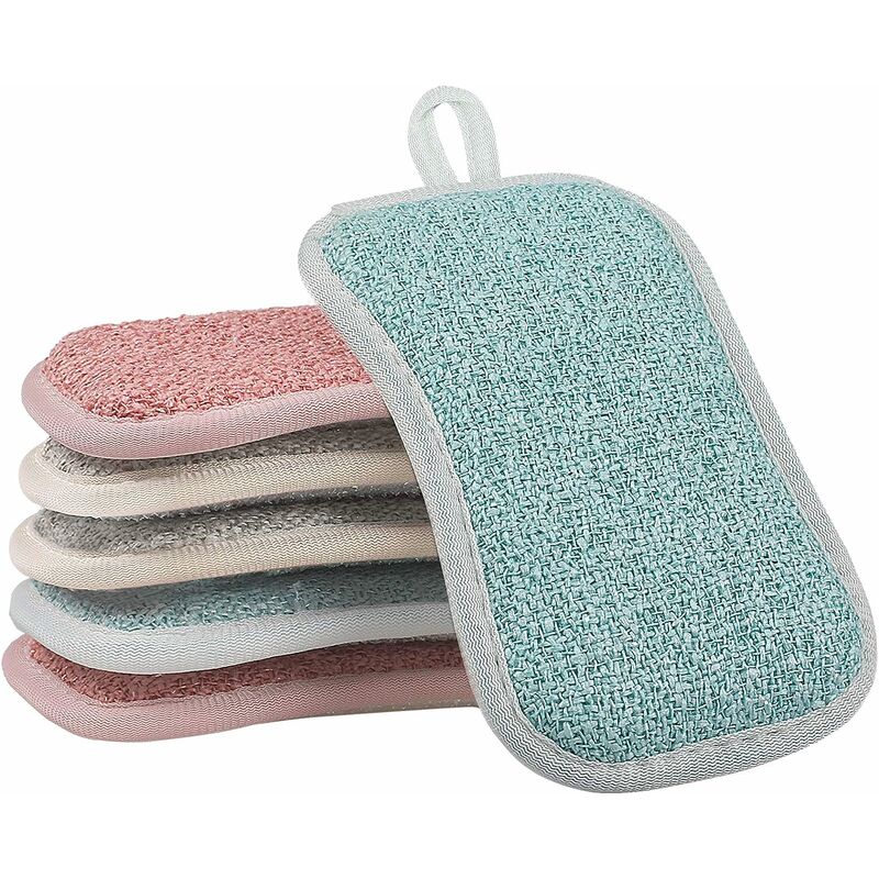 6 Pack Kitchen Scouring Pad, Reusable Non-Scratch Microfiber Sponge Heavy Duty Scouring Pad for Kitchen Cleaning, Multifunctional Household Washing
