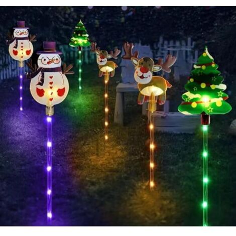 6 Pack LED extérieur sol solaire inséré lumières décoratives de Noël, imperméable solaire cour arbre de Noël bonhomme neige lumière renne, avec 8 modes lumière couleur.