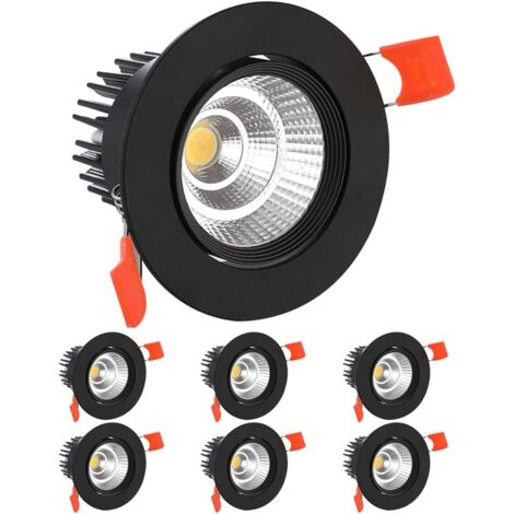 6 Pack LED Spots Encastrable, 7W COB Plafonnier Encastré Lamp,AC 220-240V,Blanc Froid 6000K,Ajuster l’angle 30°,IP44,Découpe 70-80mm,Pour salle de Salon,Couloir, bain,Cuisine(Noir)