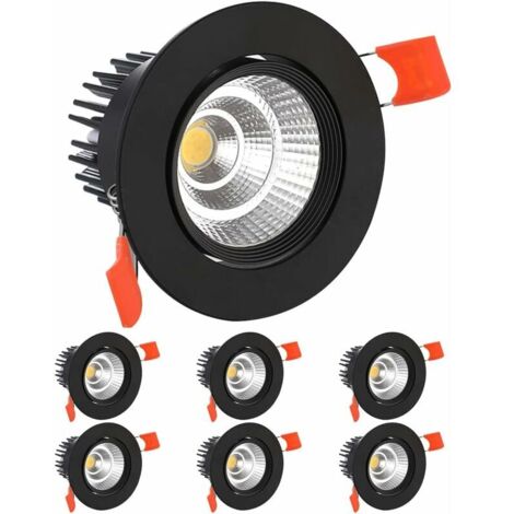 6 Pack LED Spots Encastrable, COB Plafonnier Encastré Lamp,AC 220-240V,Blanc Froid 6000K,Ajuster l’angle 30°,IP44,Découpe 70-80mm,Pour salle de Salon,Couloir, bain,Cuisine(Noir)