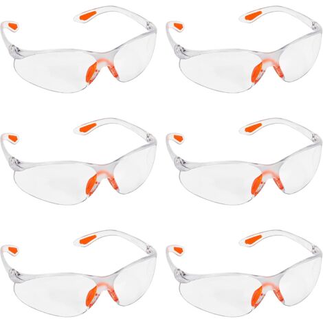 6 Pack of Wrap Around Safety Glasses with Clear Lenses and Rubber Nose and Ear Grips for a Safe Fit - Personal Protective Equipment with Scratch Resistant Eyewear Lenses - PPE Safety Goggles