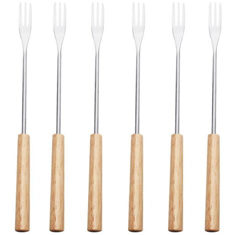 6 Pack Poigne En Bois Bbq Fourchette 26.5cm Rtissage Bton Brochette Pour Camping Pique-nique Guimauve Fourchette En Acier Inoxydable Fromage Choco