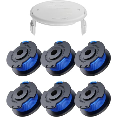 6 Pack Replacement Trimmer Line Spools for Ryobi One + AC14RL3A 18v 24v 40v Trimmers, Spool Ø 1.6mm, Length 20.11m (6 Trimmer Line Spools, 1 Cover)