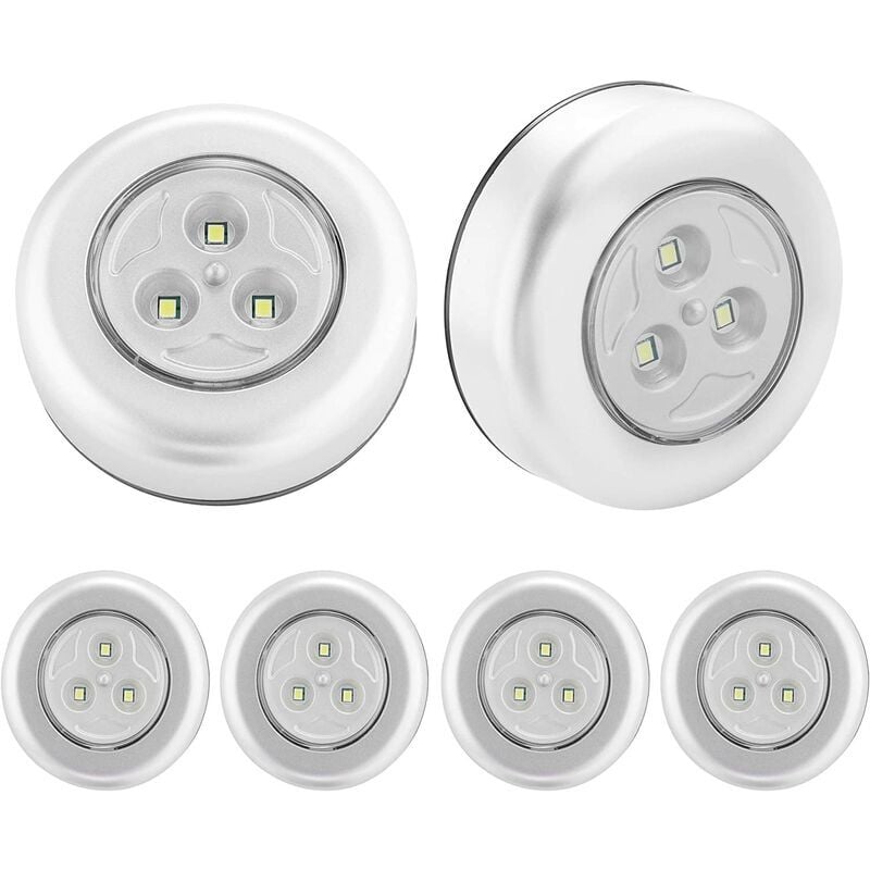 6 Pack Self-Adhesive LED Night Lights 3 Battery Powered for Cabinet/Wardrobe/Shelf/Entryway/Kitchen/Pathway