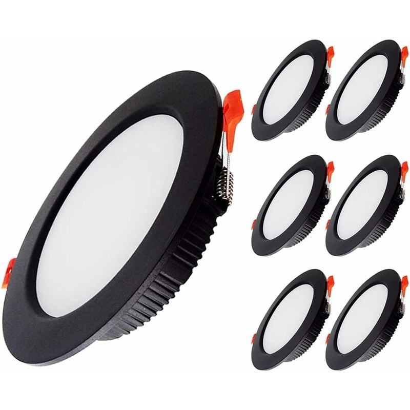 6 Pack Spot Led Encastrable Noir Extra Plat IP44 led Spot Salle de Bain,5W 500LM Equivalent 50W Incandescence, Blanc Froid 6000K, AC220-240V,Rond