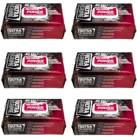 6 Pack ULTRAGRIME 5920 XXL Pro Power Scrub Clothwipes Wipes 80 Wipes (480 Wipes)