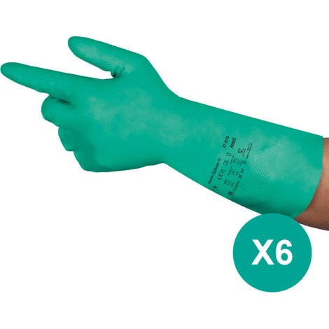 6 paires / Gants de protection chimique, Nitrile, Préparation Alimentaire, Gants Travail Impérméables, XL, Ansell AlphaTec 37-676