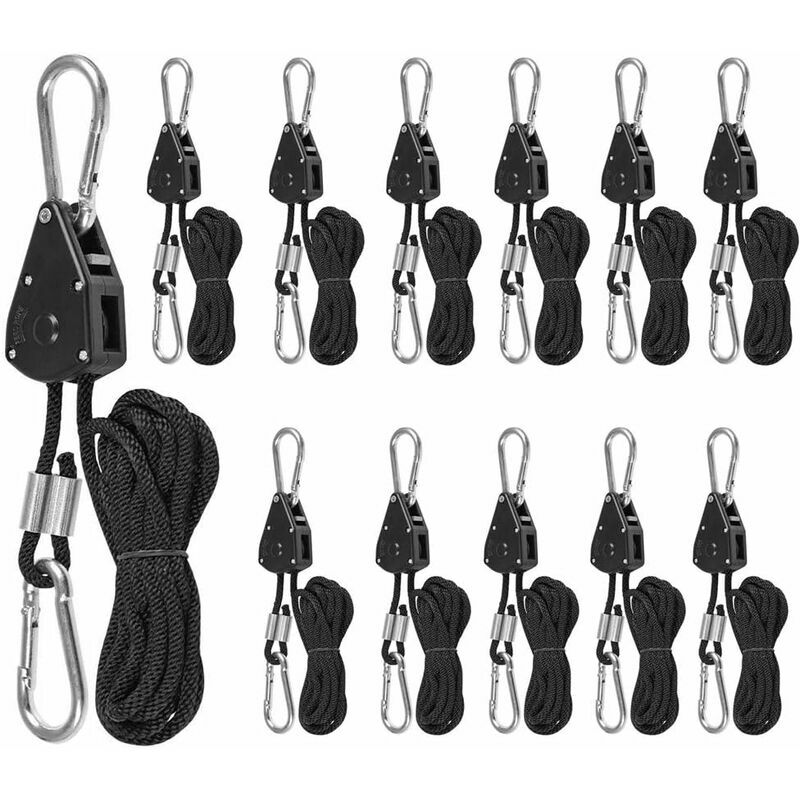 6 Paires Sangle à Cliquet Corde 1/8 Pouces Rope Ratchet Robuste Réglable pour Lampe à Suspension Growth, Capacité de 68 kg par Paire
