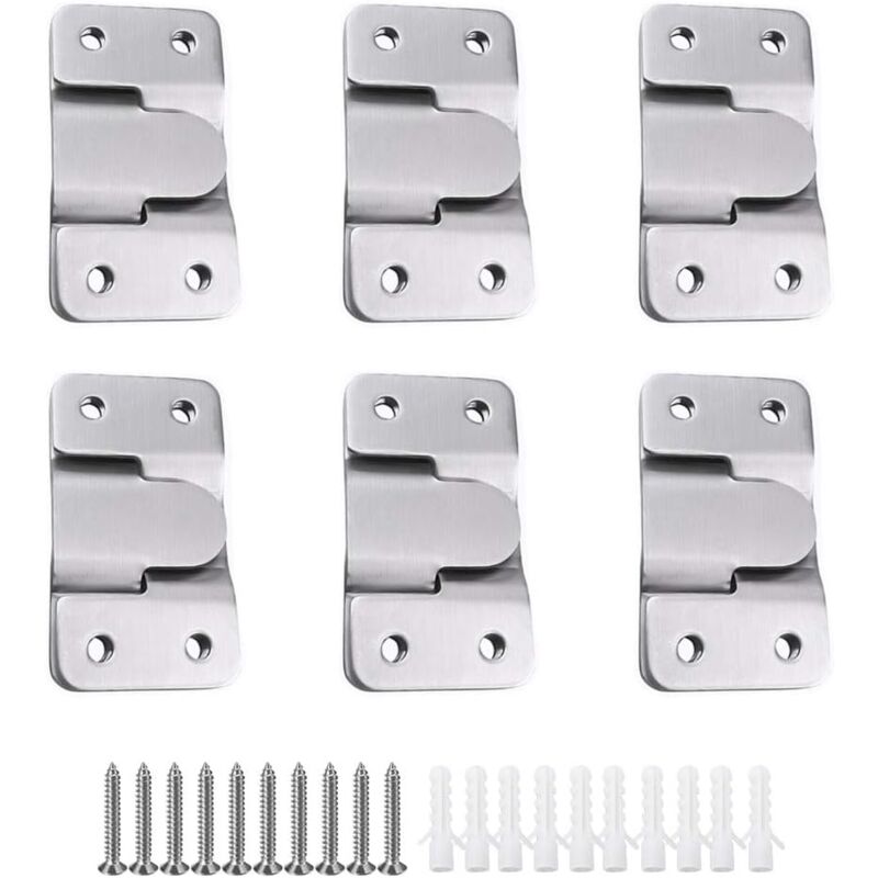 Tinor - 6 Pairs [12 Pack] Concealed Mounting Bracket Embedded Interlocking Hanging Buckle Stainless Steel Wall Hardware for Hanging Picture Mirror