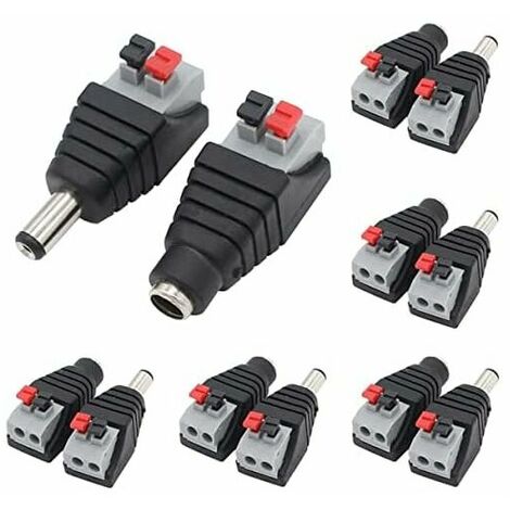 6 Pairs 5.5mm x 2.1mm DC Power Connectors (Push Button Style),6 Male + 6 Female 12V DC Power Adapters for CCTV Camera,LED Light Strip