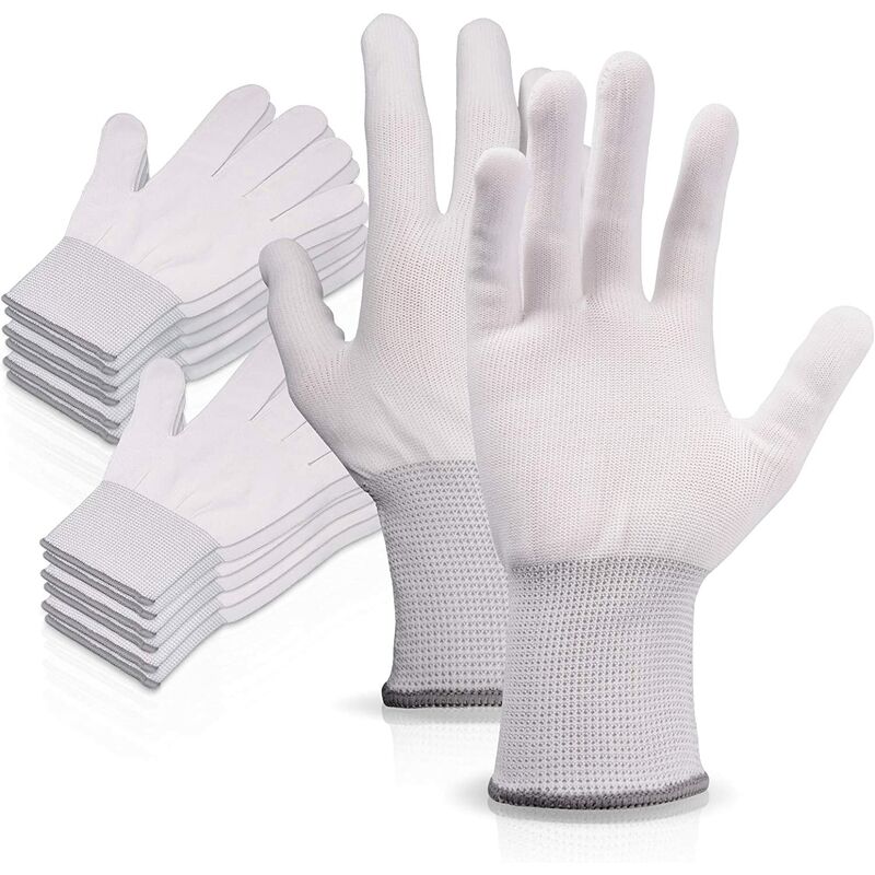 Aougo - 6 Pairs White Nylon Work Gloves Stretchy Full Finger Work Gloves Non-Slip Anti-Static Gloves for Washing, Car Care, Household