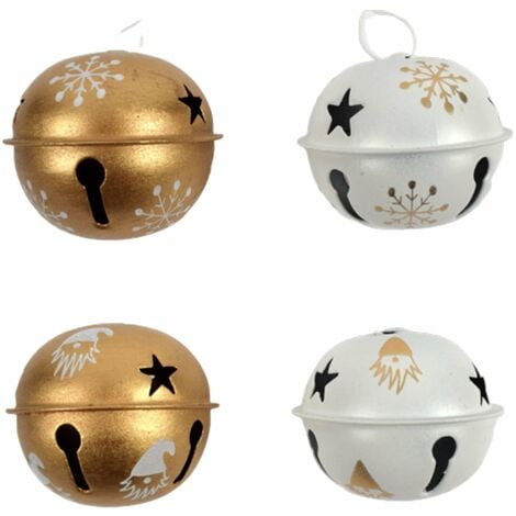 6 palline a campanella natalizie in metallo Bianco e Oro da Ø 5 cm