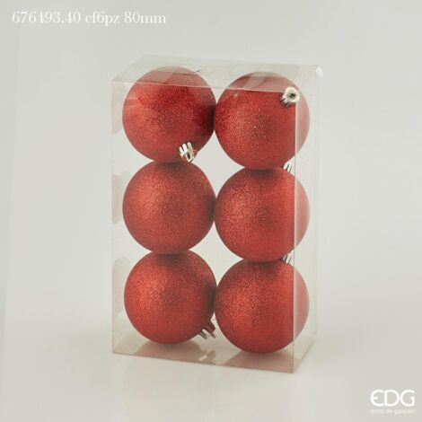 6 PALLINE POLY 8CM GLITT ROSSO NATALE ADDOBBI ALBERO