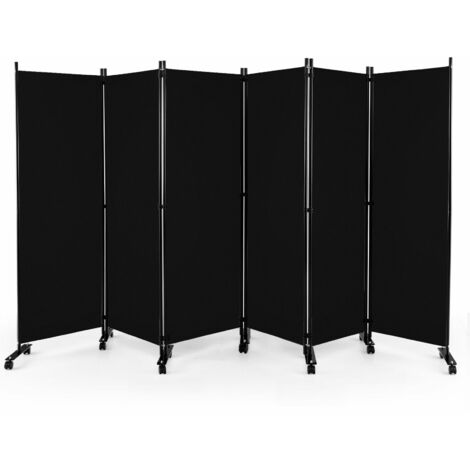 6 Panel Room Divider on Wheels Rolling Privacy Screens Portable Freestanding