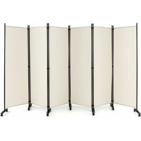 6 Panel Room Divider on Wheels Rolling Privacy Screens Portable Freestanding