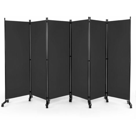 6 Panel Room Divider on Wheels Rolling Privacy Screens Portable Freestanding