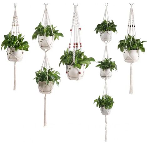 -6 Paniers suspendus en macramé faits main pour plantes, pots de jardin, supports pour balcon, décoration murale en macramé avec corde de levage nouée, décoration intérieure