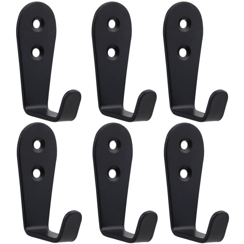6 Patères Mural Acier Inoxydable Noir Crochet Porte Manteau Lourd Métal Grande L Crochets Muraux Individuelle pour Entrée Cuisine Chambre Salle de